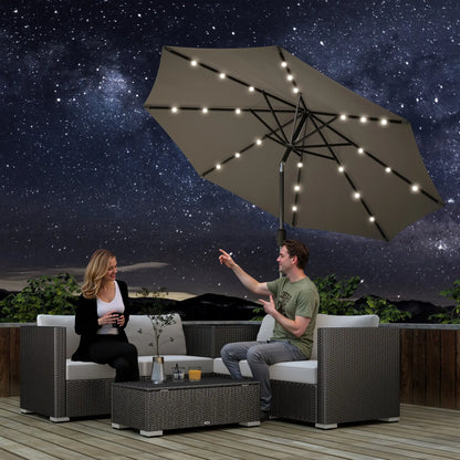 8.8 ft Solar Patio Umbrella, Adjustable LED Lights, Dark Grey Sun Umbrellas at Gallery Canada
