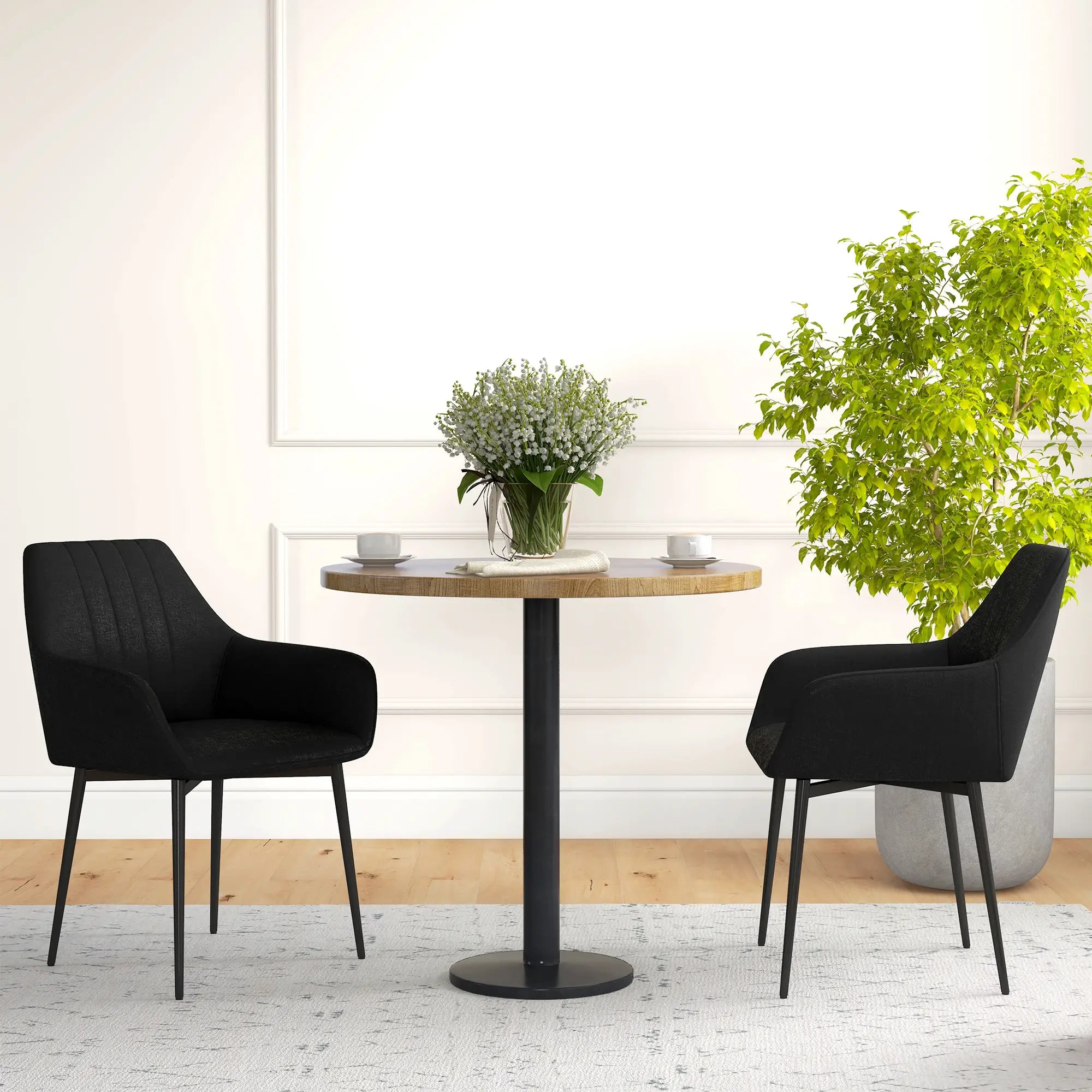Dining Chairs Set of 2, Upholstered Linen Fabric, Metal Legs, Black Dining Chairs at Gallery Canada