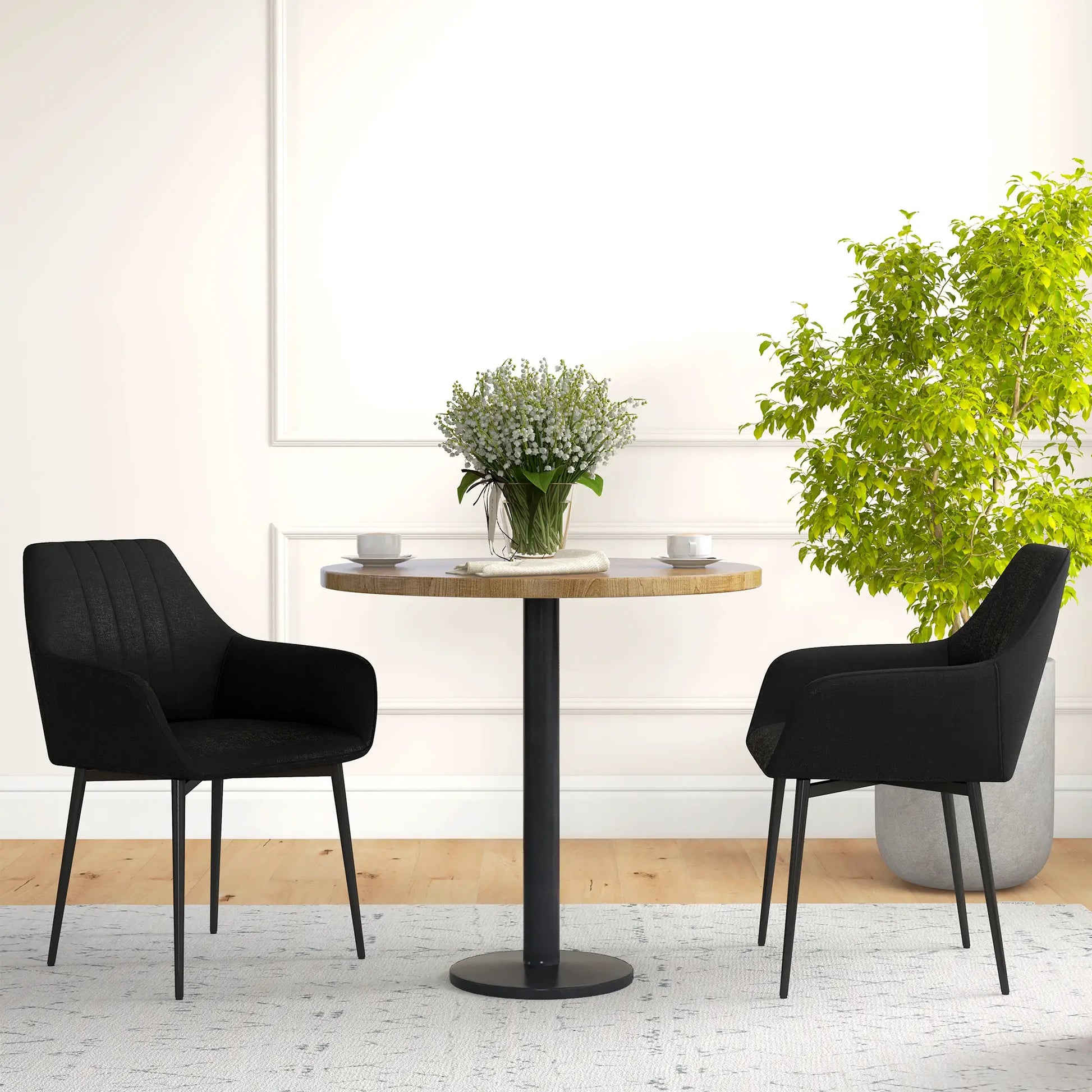 Dining Chairs Set of 2, Upholstered Linen Fabric, Metal Legs, Black Dining Chairs at Gallery Canada
