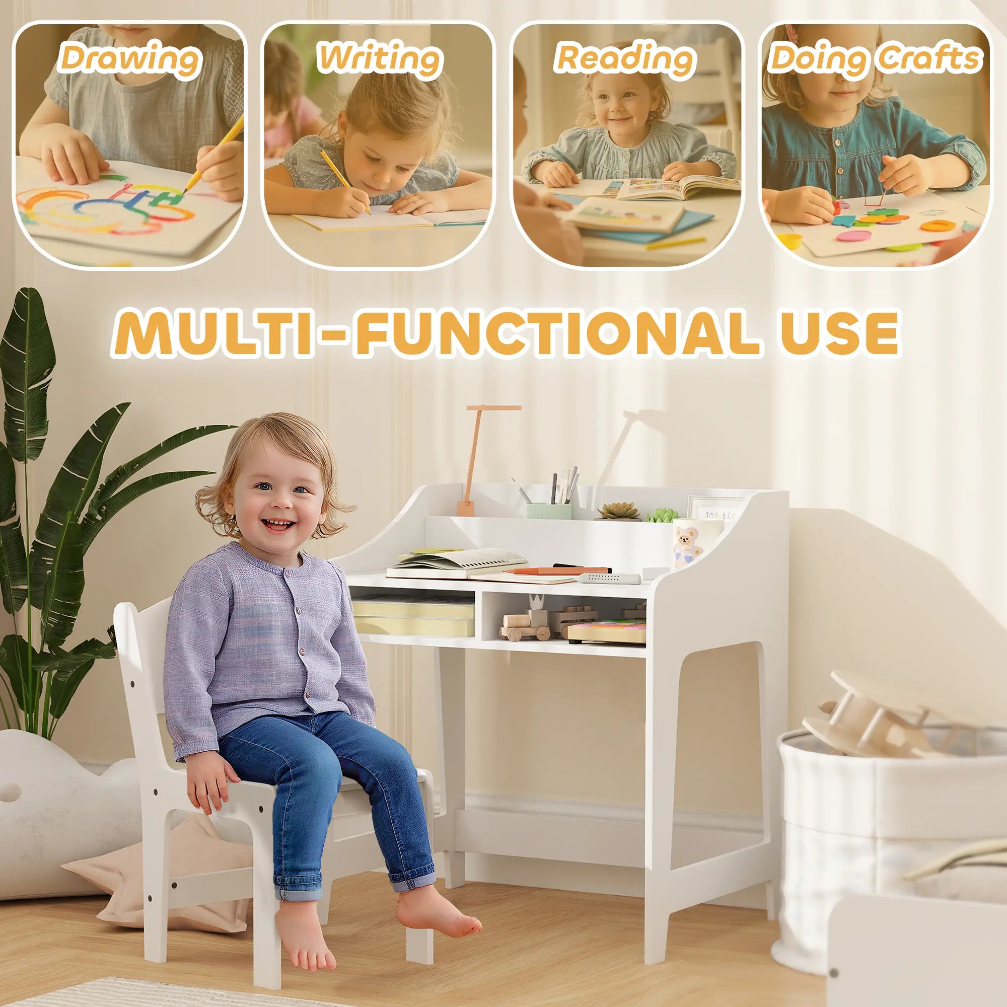 Kids Desk and Chair Set with Storage, 3-8 Years, White Kids Desk Sets at Gallery Canada