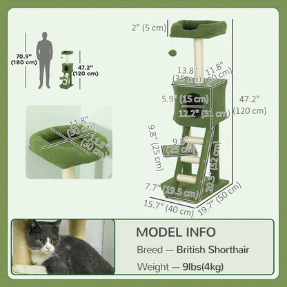 47" Tall Cat Tree Tower, Condo, Ladder, Scratching Posts, Green Cat Trees at Gallery Canada
