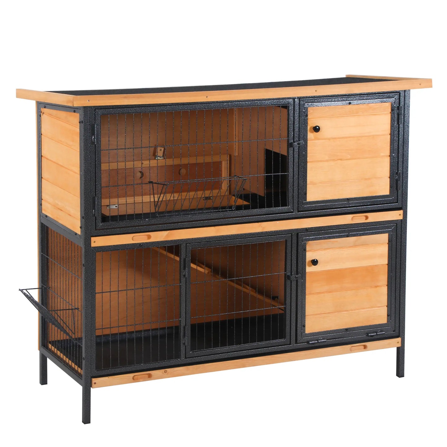 48" 2-Floor Rabbit Hutch, Wooden Pet House, Metal Frame Bunny Cage Rabbit Hutch Light Yellow, Black at Gallery Canada
