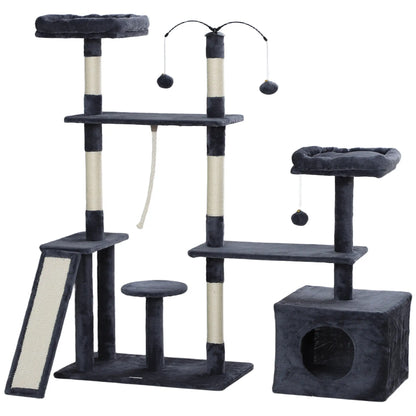53" Cat Tree, Scratching Posts, Condo, Beds, Platforms, Toy Balls, Dark Grey Cat Towers Dark Grey, Cream White at Gallery Canada