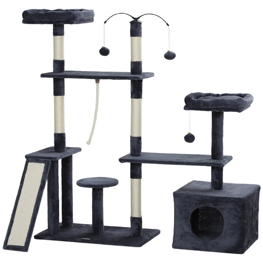 53" Cat Tree, Scratching Posts, Condo, Beds, Platforms, Toy Balls, Dark Grey Cat Towers Dark Grey, Cream White at Gallery Canada