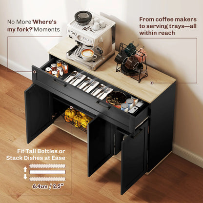 Sideboard Buffet Cabinet, 40" Black, Coffee Bar with Drawer, Doors, Shelves, Black Bar Cabinets at Gallery Canada