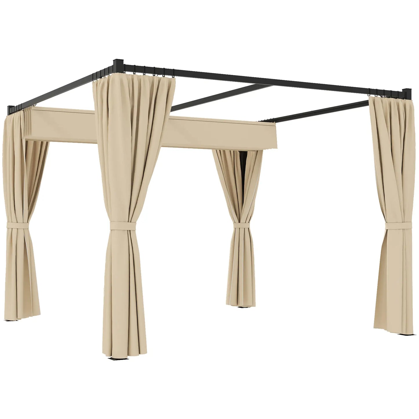 10' x 10' Retractable Pergola, Garden Gazebo with Curtains, Beige Pergolas at Gallery Canada