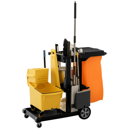 Commercial Janitorial Cart, 3 Tier Shelves, Black