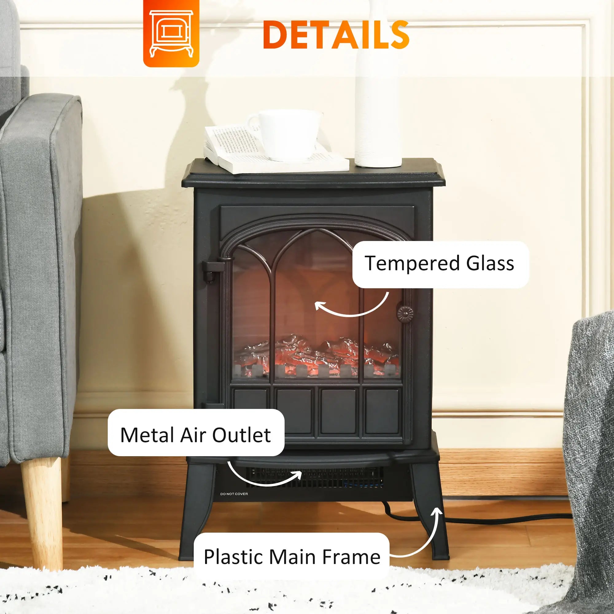 Electric Fireplace Stove, Freestanding Heater, Realistic Flame, Adjustable Brightness, Black Electric Fireplaces at Gallery Canada