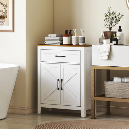 Farmhouse Bathroom Storage Cabinet with Barn Doors, White