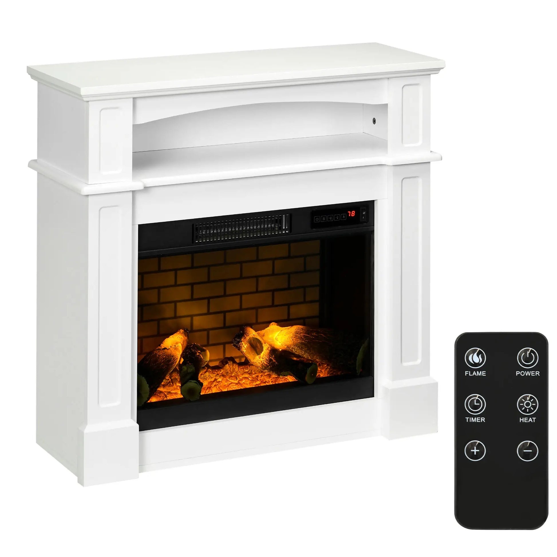 Electric Fireplace With Mantel, Freestanding Heater, 700W/1400W, White Electric Fireplaces White at Gallery Canada