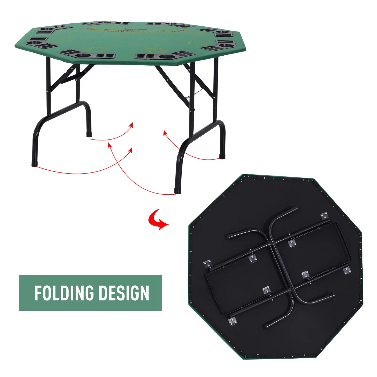 47" Folding Poker Table, Octagon Blackjack Table for 8, Green Game Tables at Gallery Canada