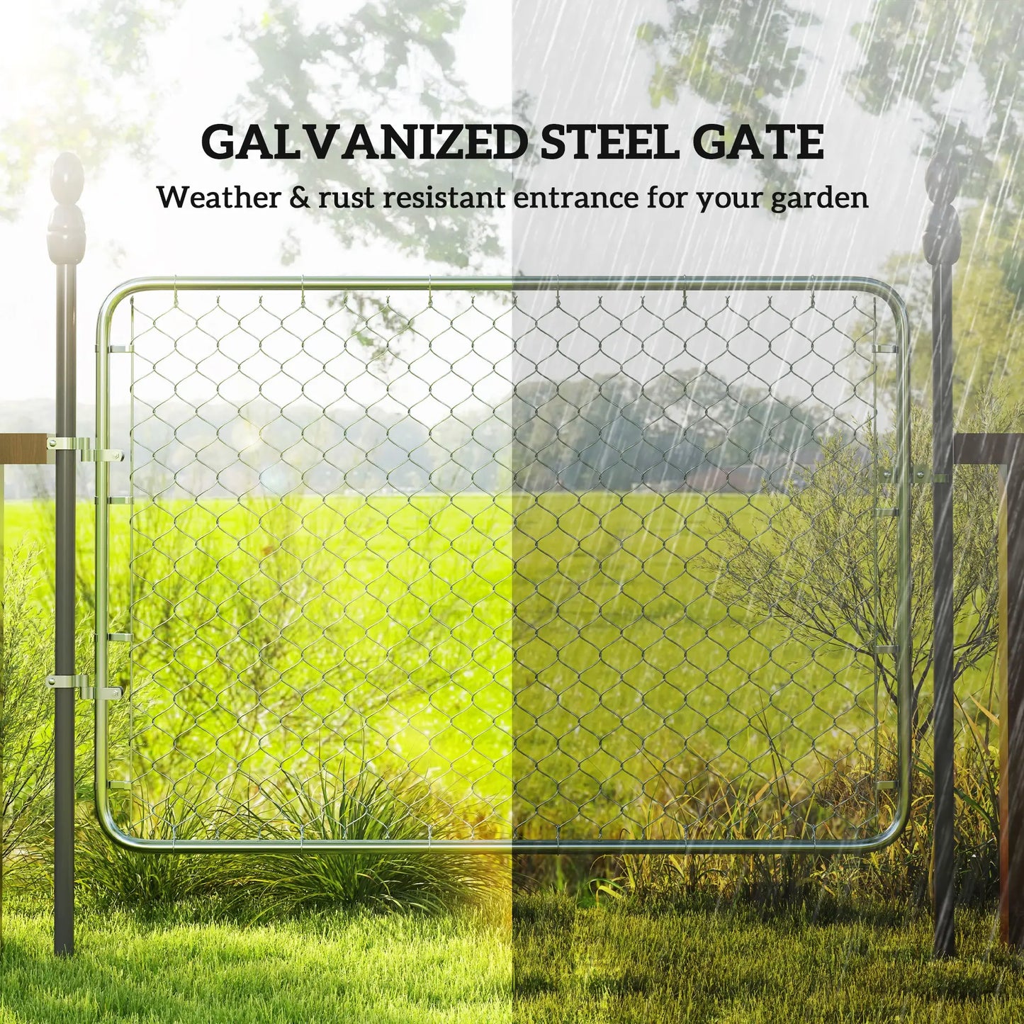 Galvanized Steel Garden Gate, Chain Link Fence Door, 47.2 x 70.9 in., Silver Garden Decor at Gallery Canada