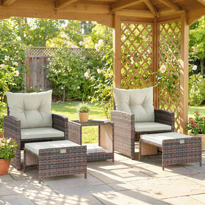 5 Piece Patio Set, Wicker Chairs With Ottomans, Glass Coffee Table, Brown Cream Patio Furniture Sets at Gallery Canada