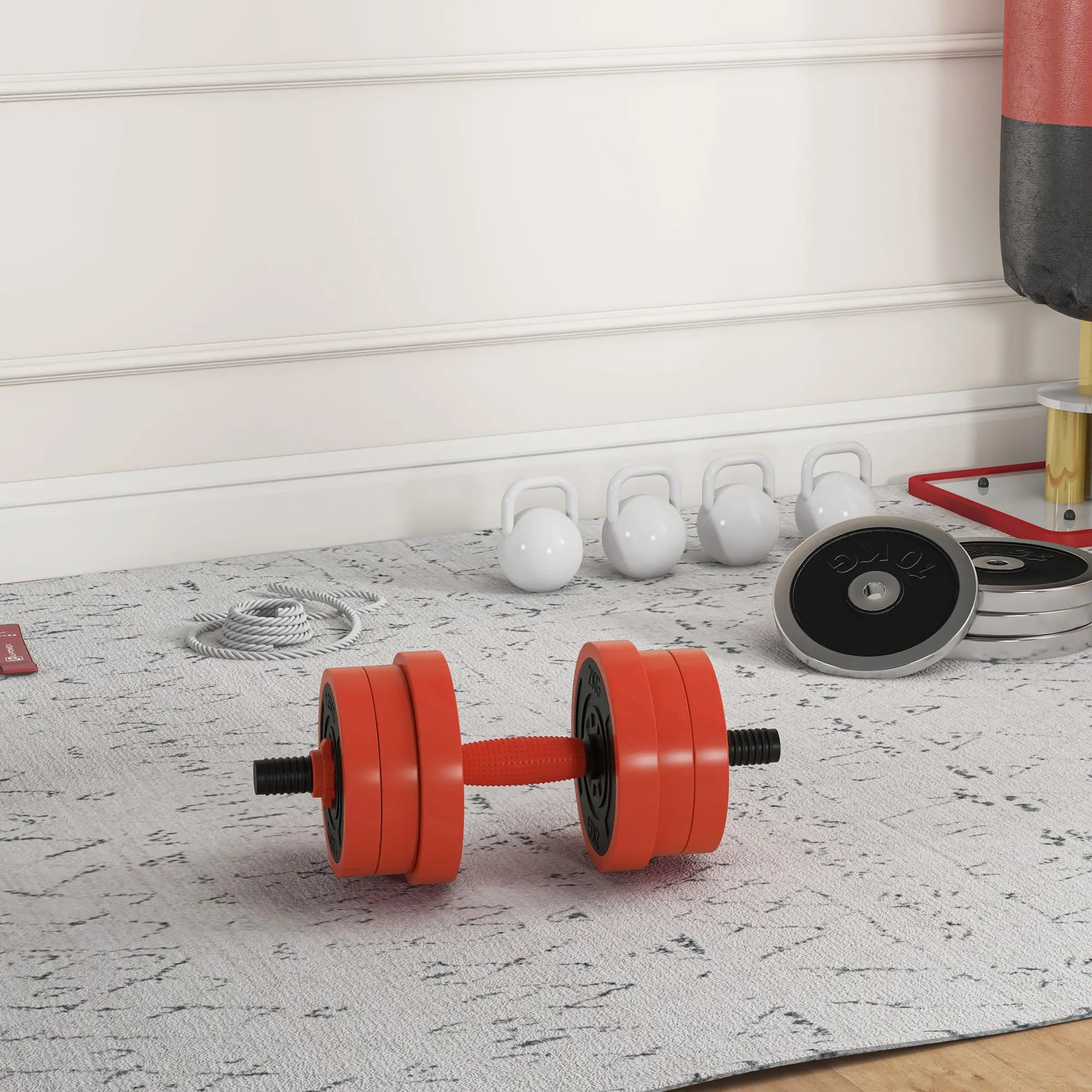 66lbs 4-in-1 Adjustable Weight Dumbbell Set, Barbell, Kettlebell, Red Dumbbells & Barbells at Gallery Canada