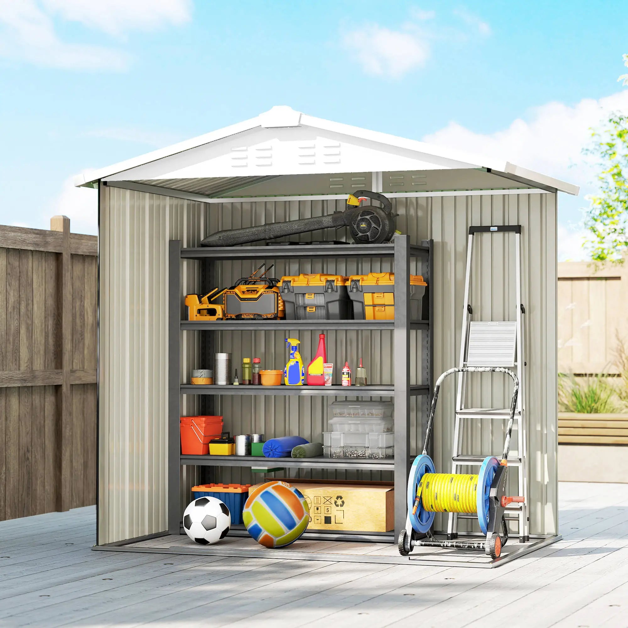 6.5' x 4' Metal Outdoor Storage Shed, Lockable Doors, 4 Vents, Dark Grey Sheds at Gallery Canada