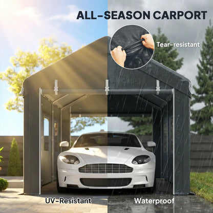 10' x 20' Heavy Duty Portable Garage, 6 Mesh Windows, 2 Doors, Dark Grey Car Shelters at Gallery Canada