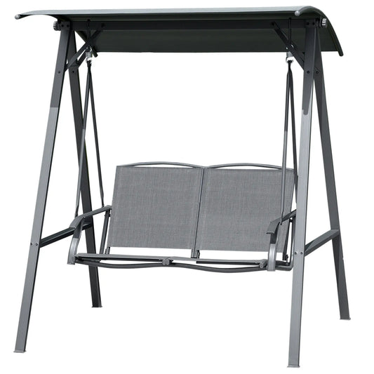 2-Seat Outdoor Porch Swing With Adjustable Canopy, Removable Seat, Steel Frame Patio Swings with Stand Dark Grey at Gallery Canada