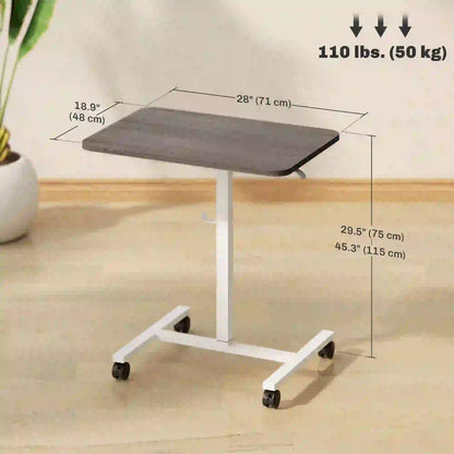 Height Adjustable Standing Desk, Pneumatic Sit Stand Desk with Wheels and Headphone Hook, Grey Office Desks & Work Stations at Gallery Canada