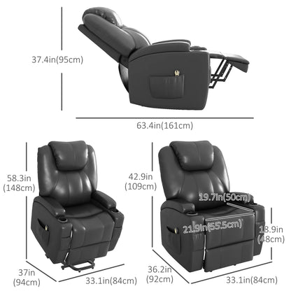 Power Recliner, Electric Lift Chair for Elderly with Footrest, Remote Control, Side Pockets and Cup Holders, Grey Electric Power Lift Chairs at Gallery Canada