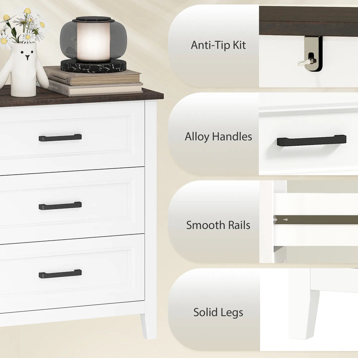 3 Drawer Dresser Chest For Bedroom Storage Chest Of Drawers