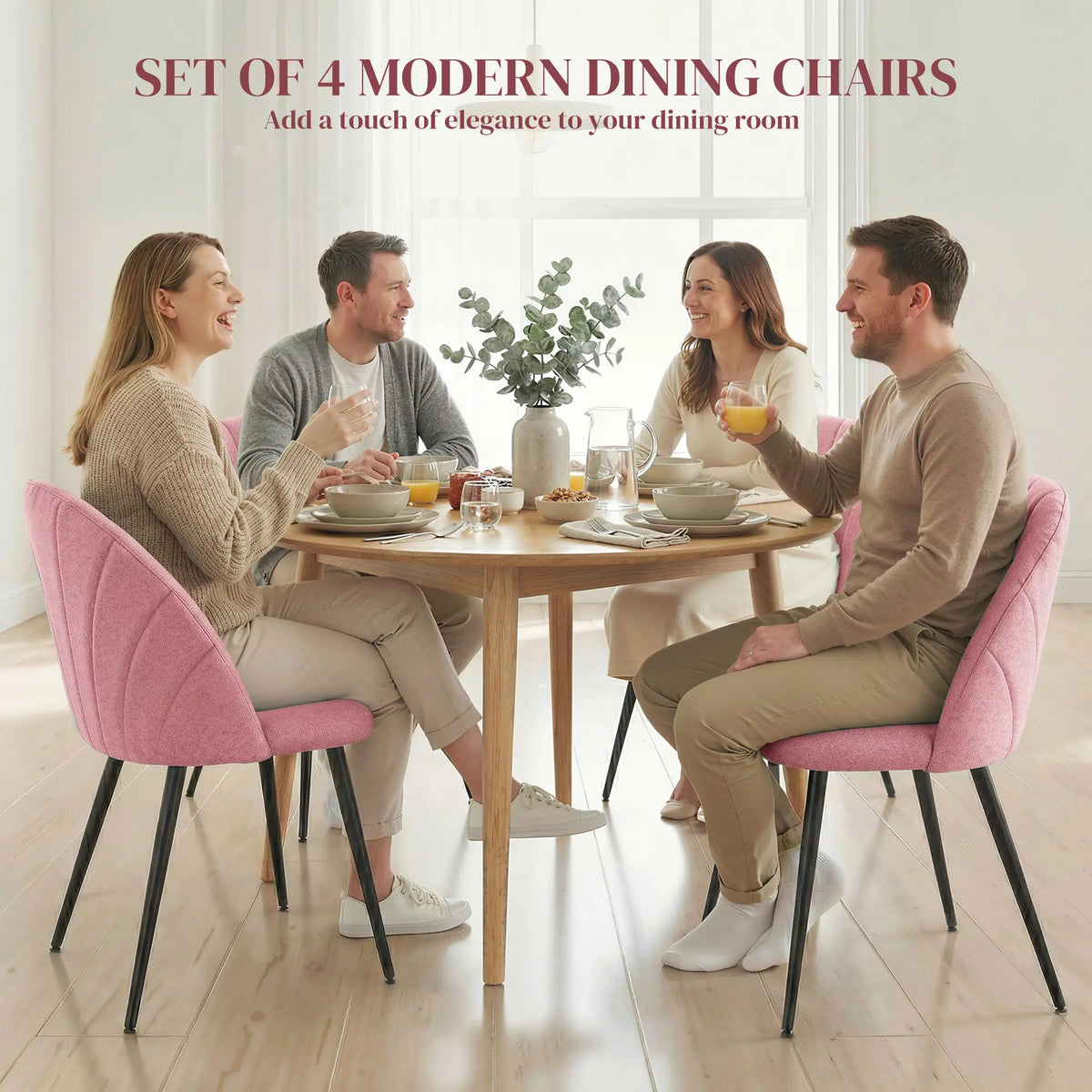 Modern Dining Chairs Set Of 4, Upholstered, Metal Legs, Pink Dining Chairs at Gallery Canada
