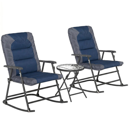 3pc Foldable Rocking Chair Set, Outdoor Bistro w/ Padded Seat, Blue Outdoor Rocking Chairs at Gallery Canada