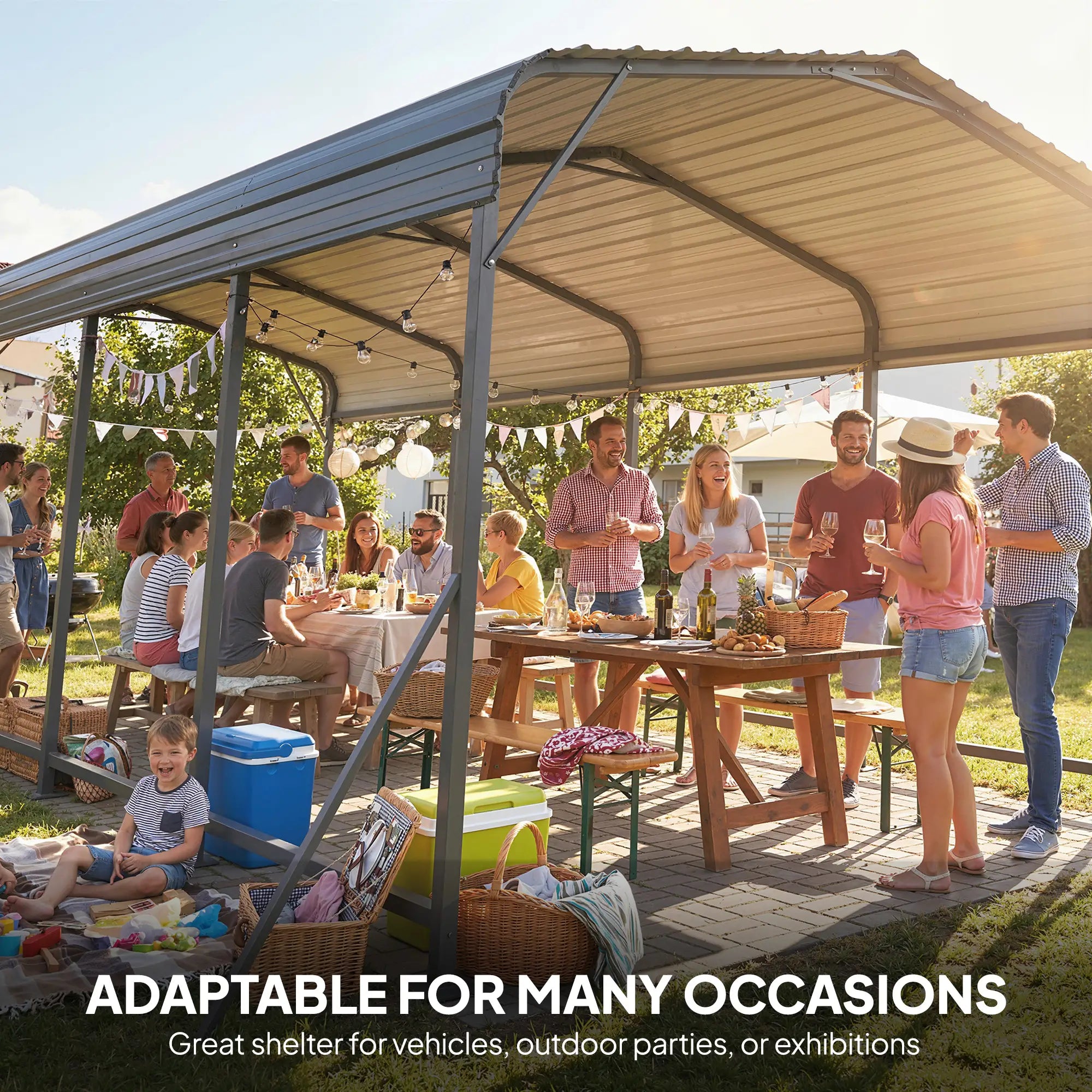 11 x 15FT Metal Carport, Heavy-Duty Canopy With Reinforced Frame, Dark Grey Car Shelters at Gallery Canada