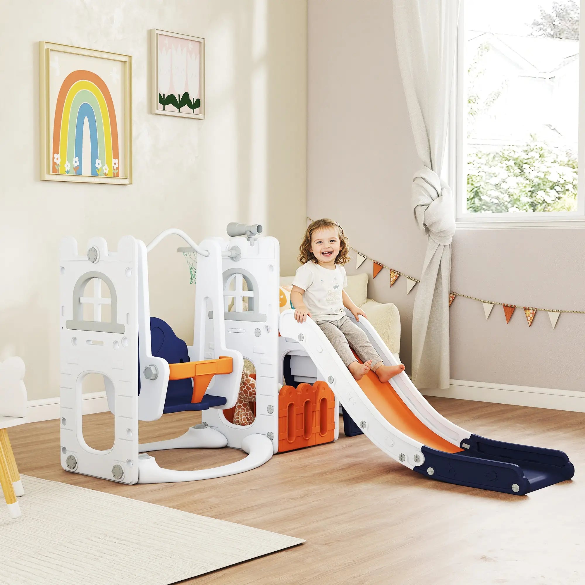 6-In-1 Baby Swing Playset, Indoor Slide Swing Set, Orange Gym Sets & Swings at Gallery Canada