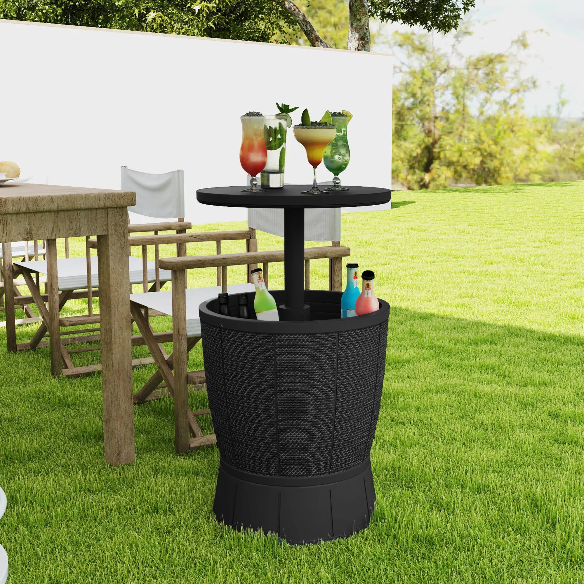 11 Gallon Patio Cooler Side Table, Adjustable Top, Drainage Plug, Black Patio Side Tables at Gallery Canada