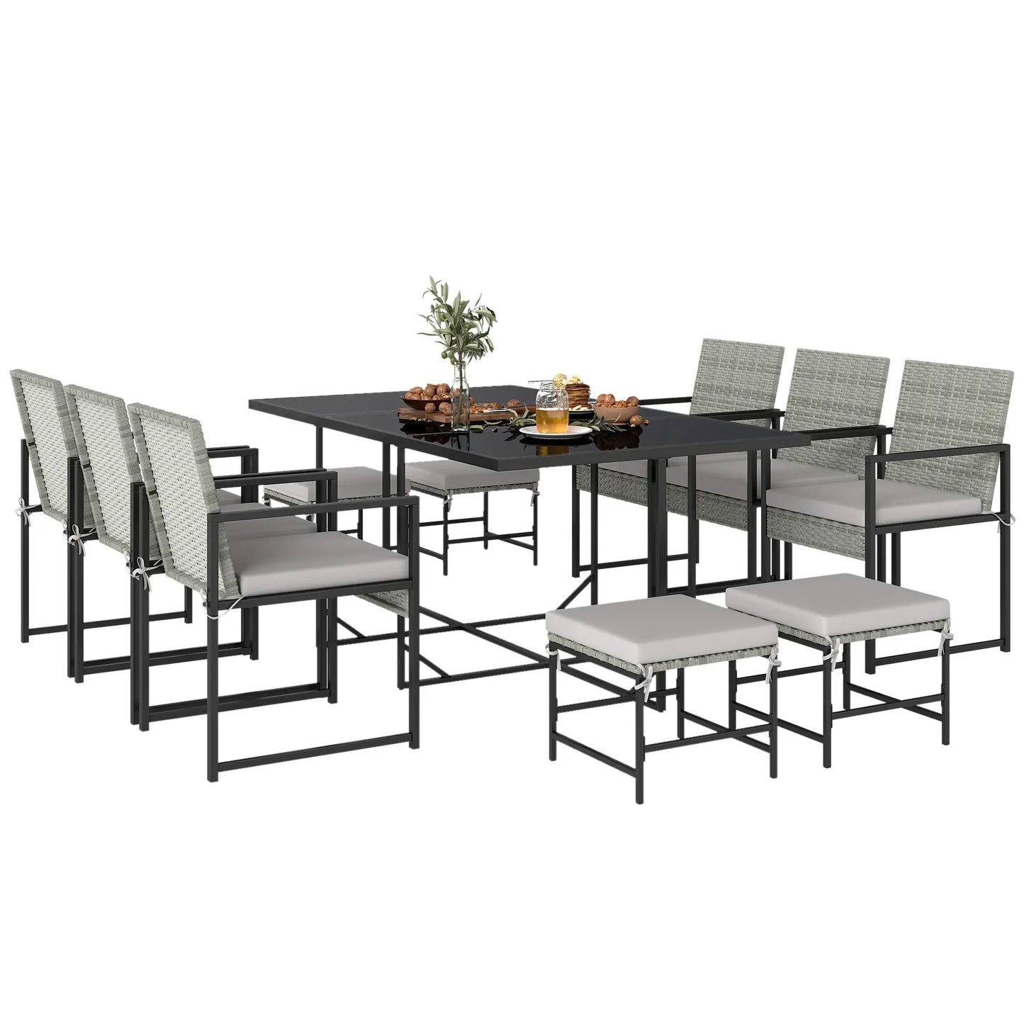 Wicker Patio Dining Set, 6 Armchairs, 4 Stools, Light Grey Outdoor Dining Sets at Gallery Canada