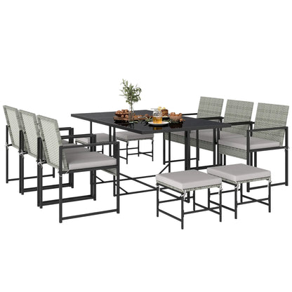 Wicker Patio Dining Set, 6 Armchairs, 4 Stools, Light Grey Outdoor Dining Sets at Gallery Canada