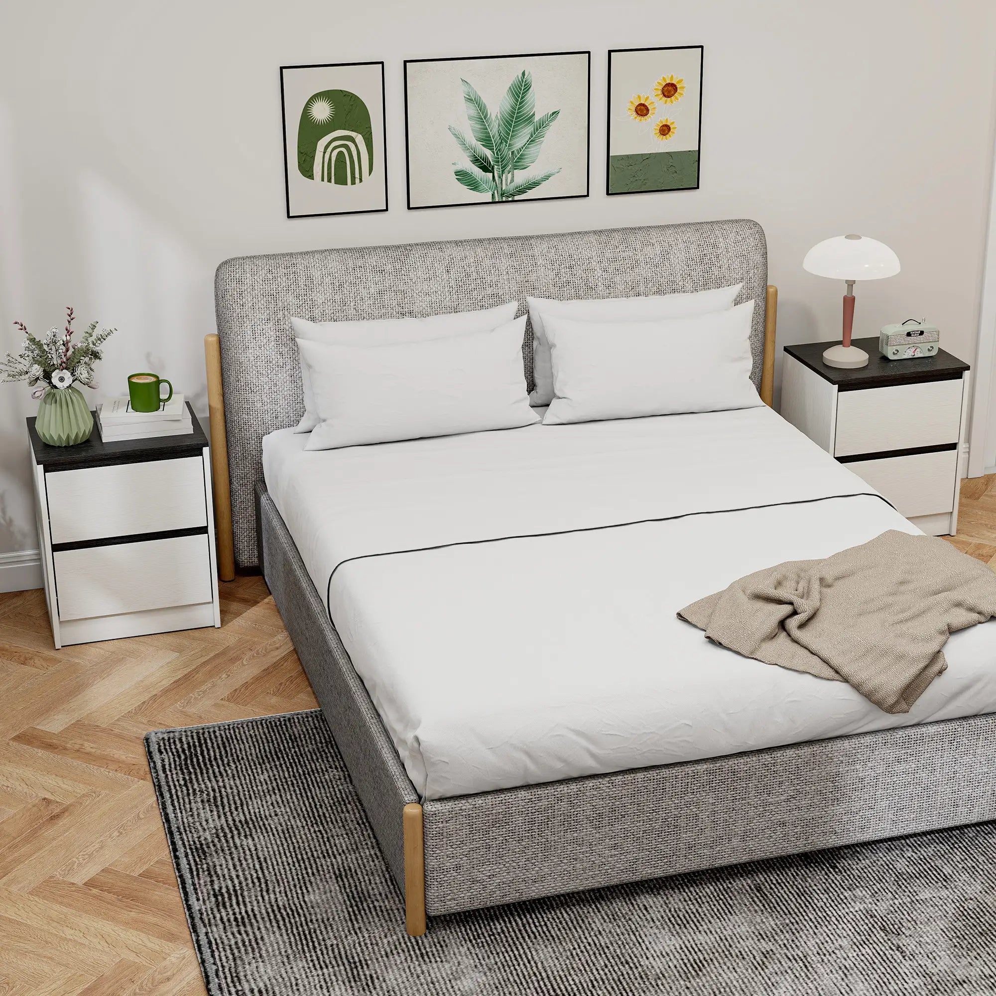 Modern Bedside Tables, Set of 2, 2 Drawers, White Bedside Tables at Gallery Canada