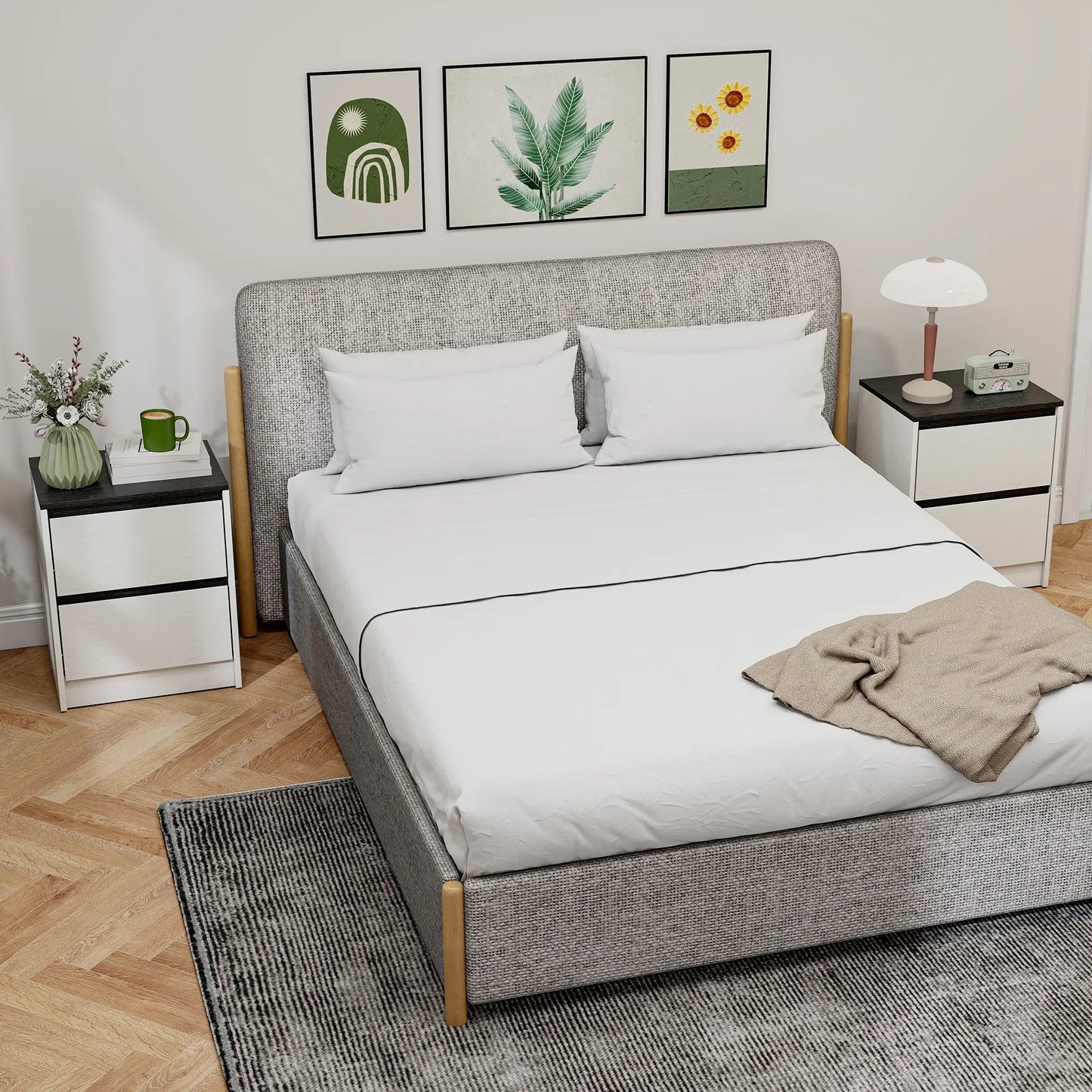 Modern Bedside Tables, Set of 2, 2 Drawers, White Bedside Tables at Gallery Canada