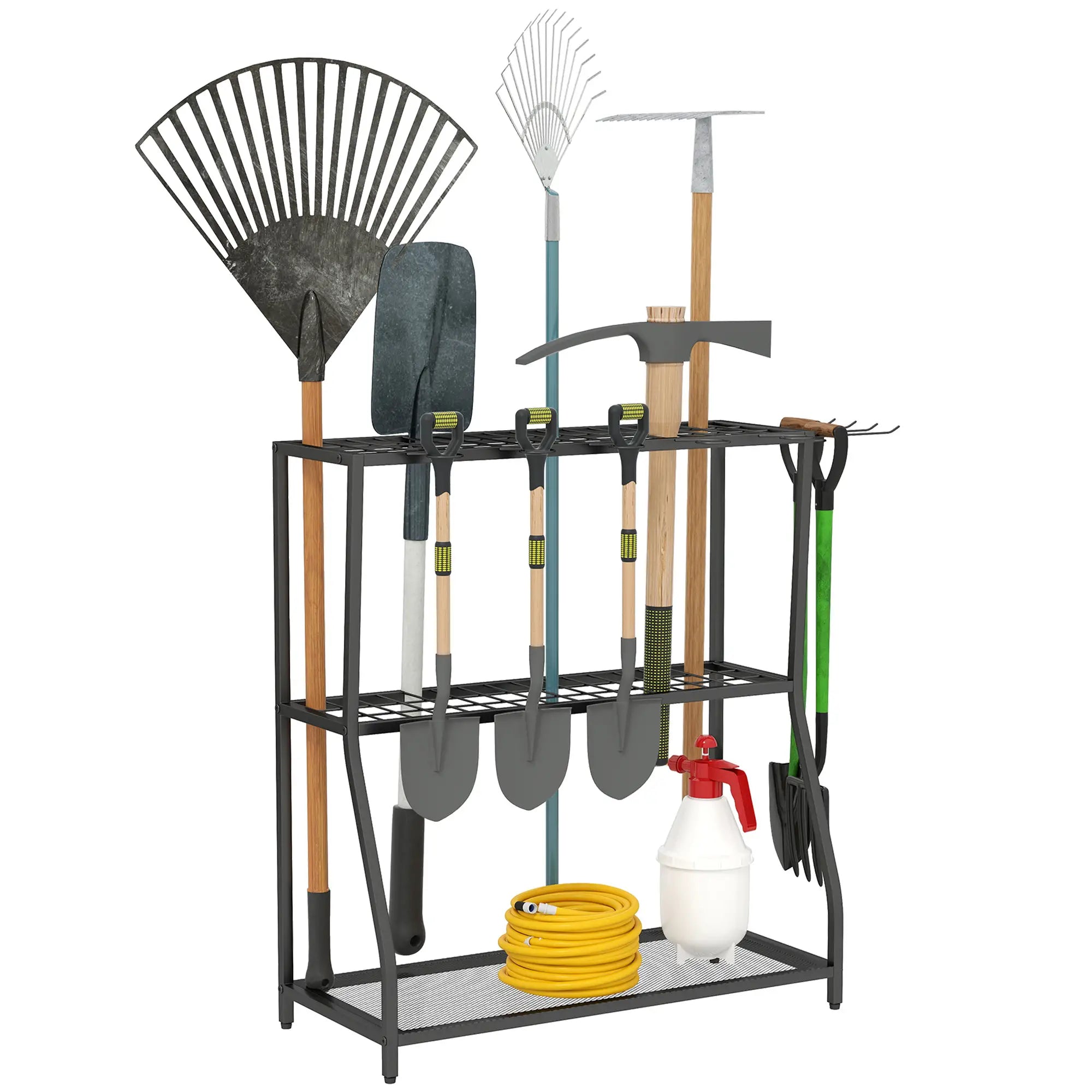 3-Tier Yard Tool Rack, Garden Organizer with Hooks, Black Garden Accessories at Gallery Canada