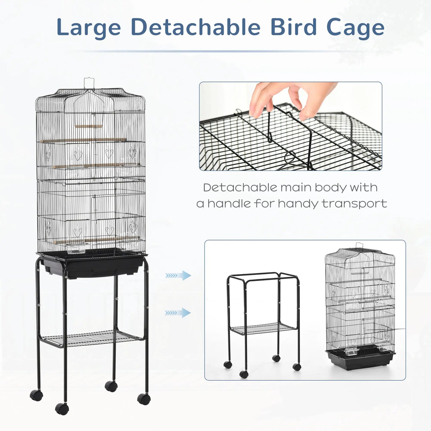 62" Rolling Bird Cage, Cockatoo House, Play Top, Storage Shelf, Wheels, Black Bird Cages at Gallery Canada