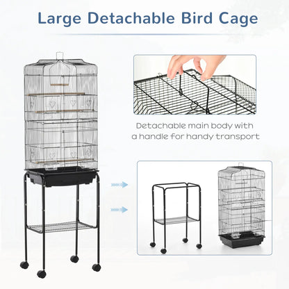 62" Rolling Bird Cage, Cockatoo House, Play Top, Storage Shelf, Wheels, Black Bird Cages at Gallery Canada