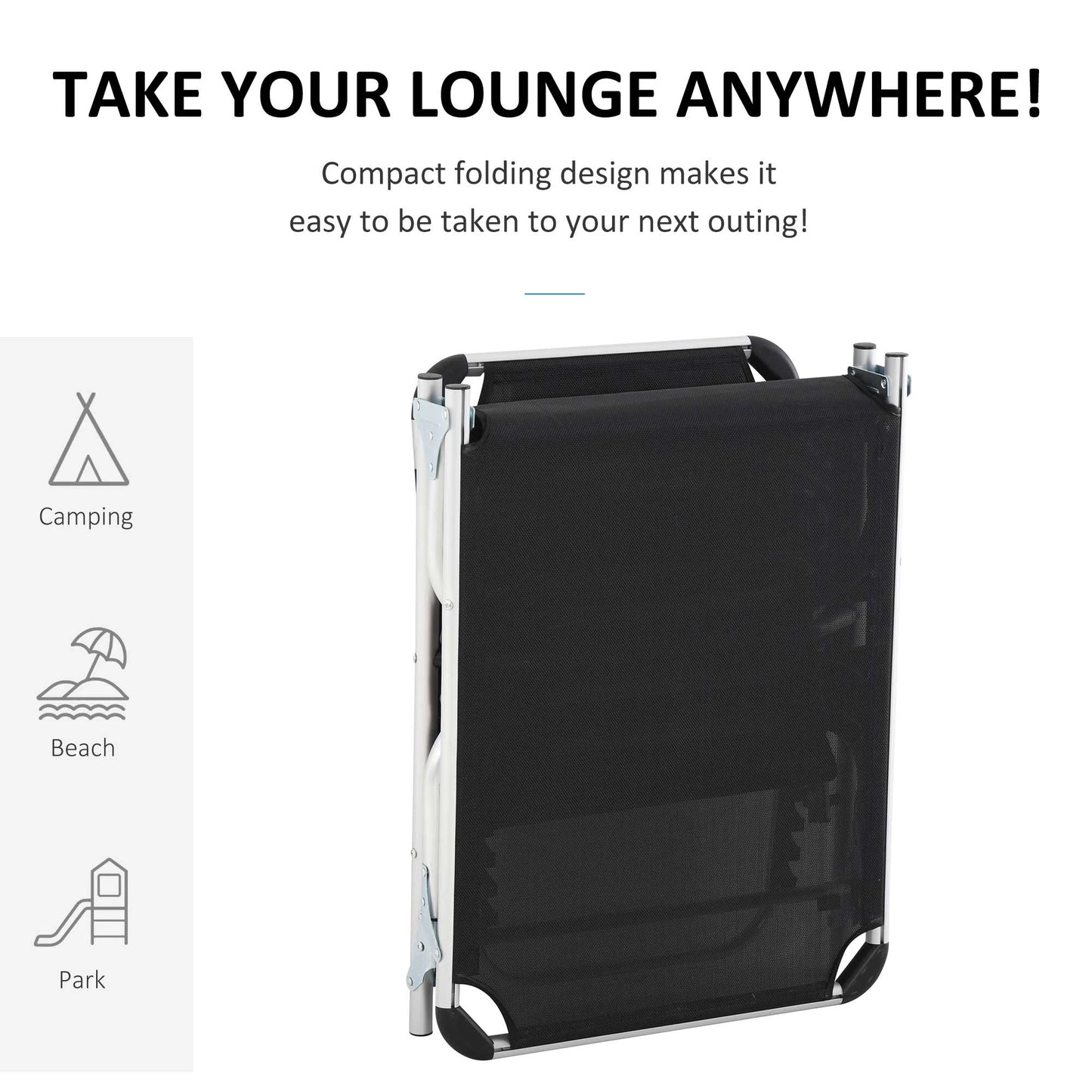 Folding Lounge Chair, Adjustable Backrest, Aluminum Frame, Black Lounger Chairs at Gallery Canada