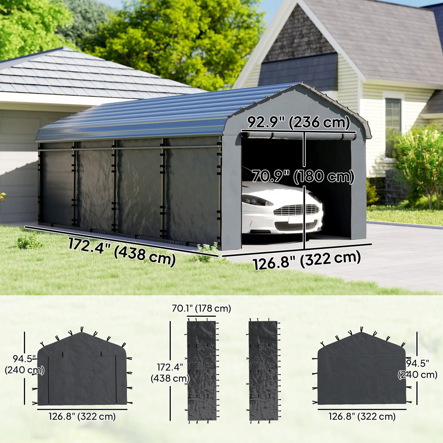 Replacement Canopy Cover, 10' x 15', Waterproof Carport Shelter, Dark Grey Car Shelters at Gallery Canada