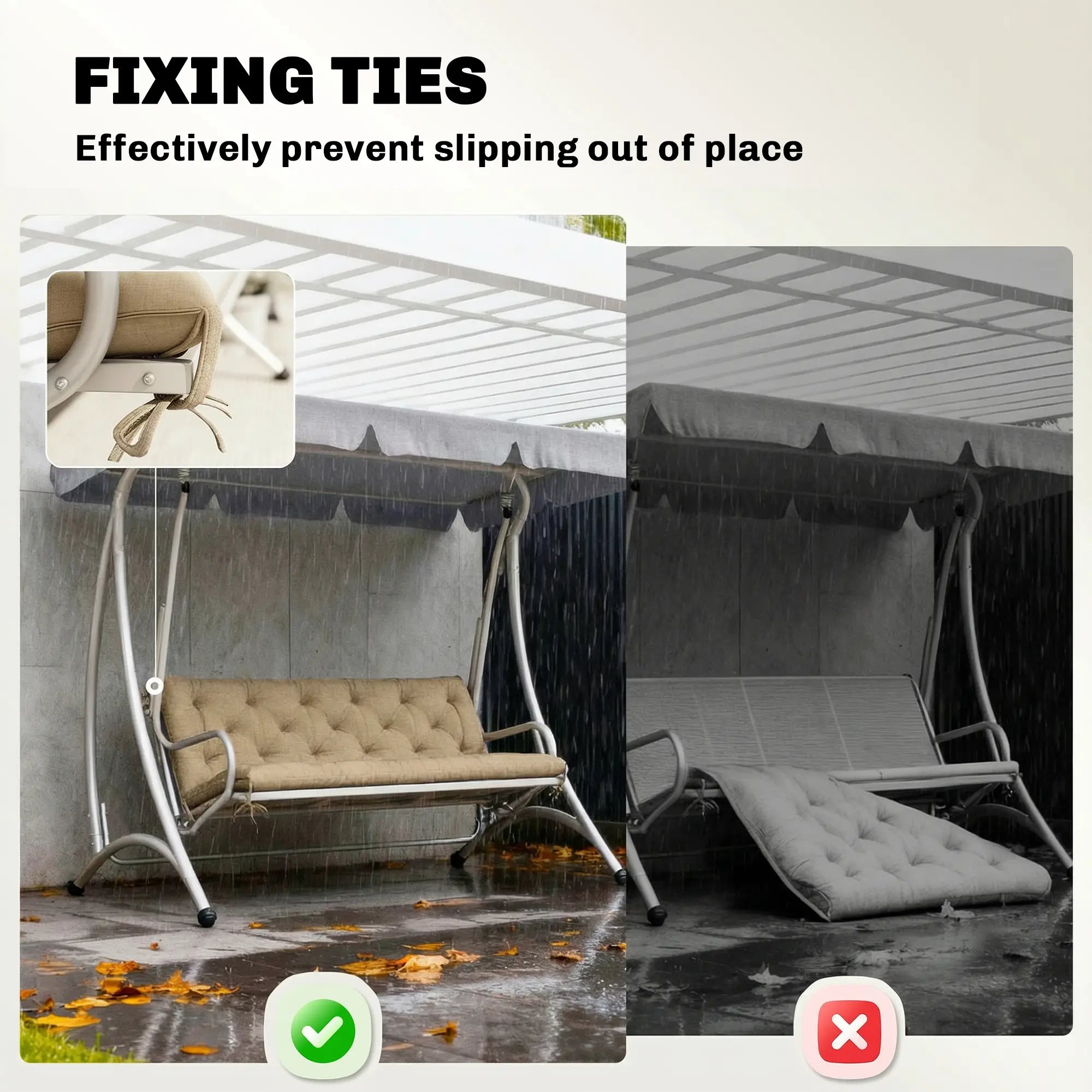 3-Seater Bench Swing Replacement Cushions, Patio Garden, Beige Patio Chair Cushions at Gallery Canada