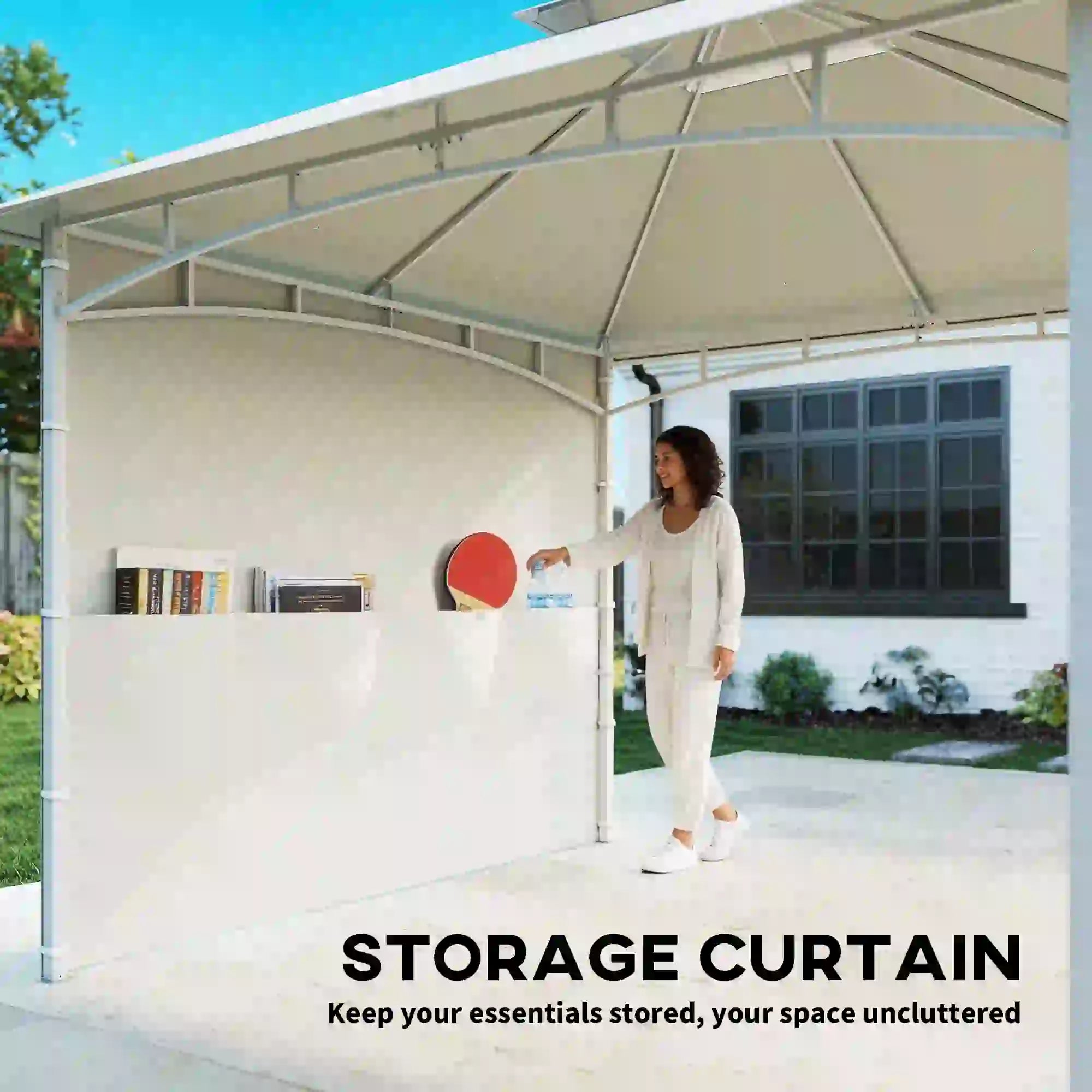 10' x 10' Patio Gazebo, Double Roof Canopy With Storage, Cream White Gazebos at Gallery Canada