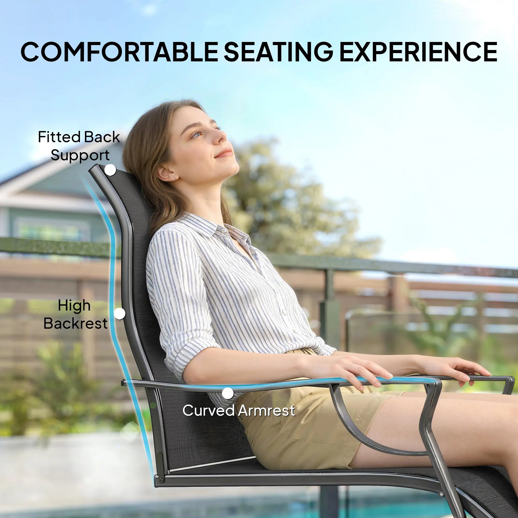 Patio Chairs Set of 2, Curved High Backrest, Armrest, Metal Frame Patio Chairs at Gallery Canada