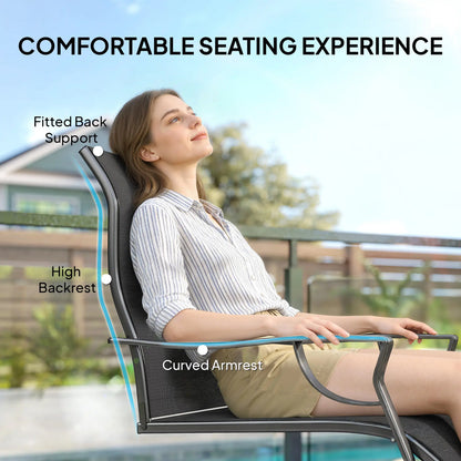 Patio Chairs Set of 2, Curved High Backrest, Armrest, Metal Frame Patio Chairs at Gallery Canada