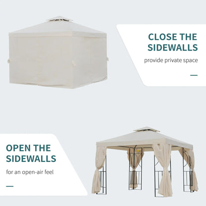 10' x 10' Patio Gazebo, Canopy Shelter with Double-Tier Roof, Cream White Gazebos at Gallery Canada