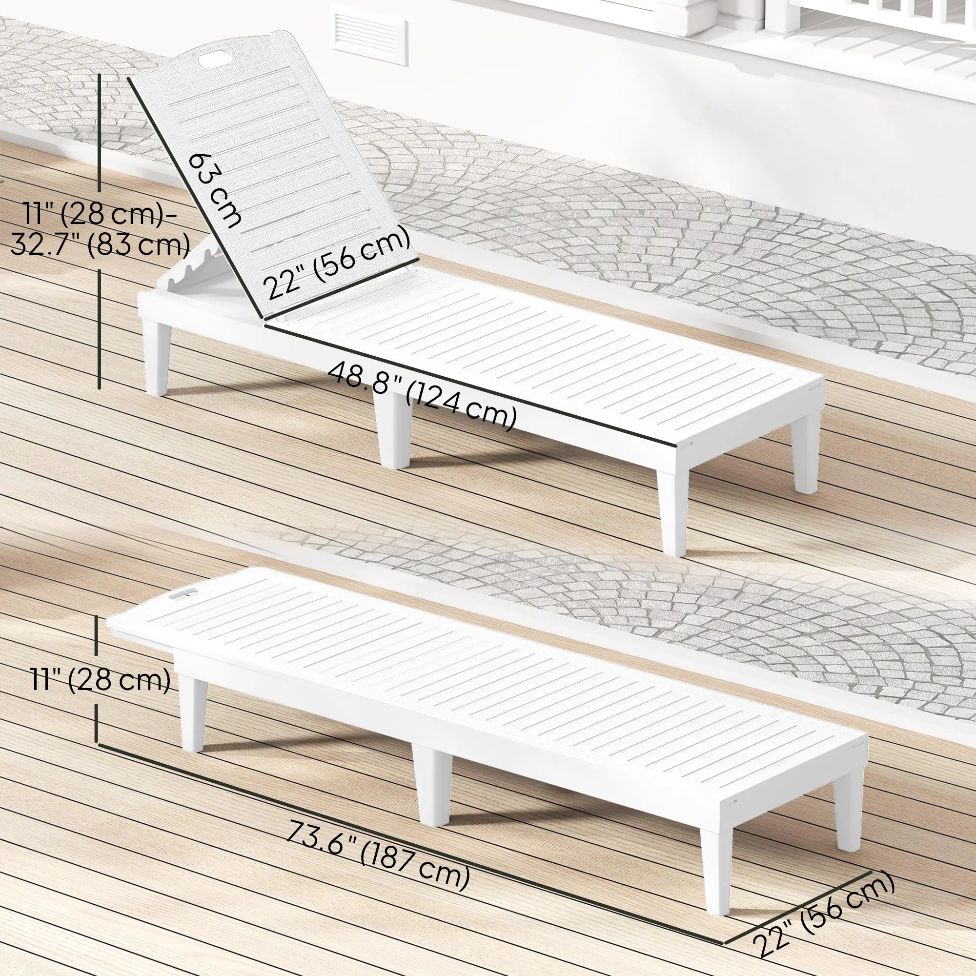 Waterproof Resin Lounge Chairs, Set of 2, 4-Position Adjustable Backrest, White Lounger Chairs at Gallery Canada