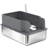 Stainless Steel Sifting Litter Box With Scoop And 10 Pads Cat Litter Box Enclosures Dark Grey at Gallery Canada