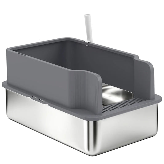 Stainless Steel Sifting Litter Box With Scoop And 10 Pads Cat Litter Box Enclosures Dark Grey at Gallery Canada