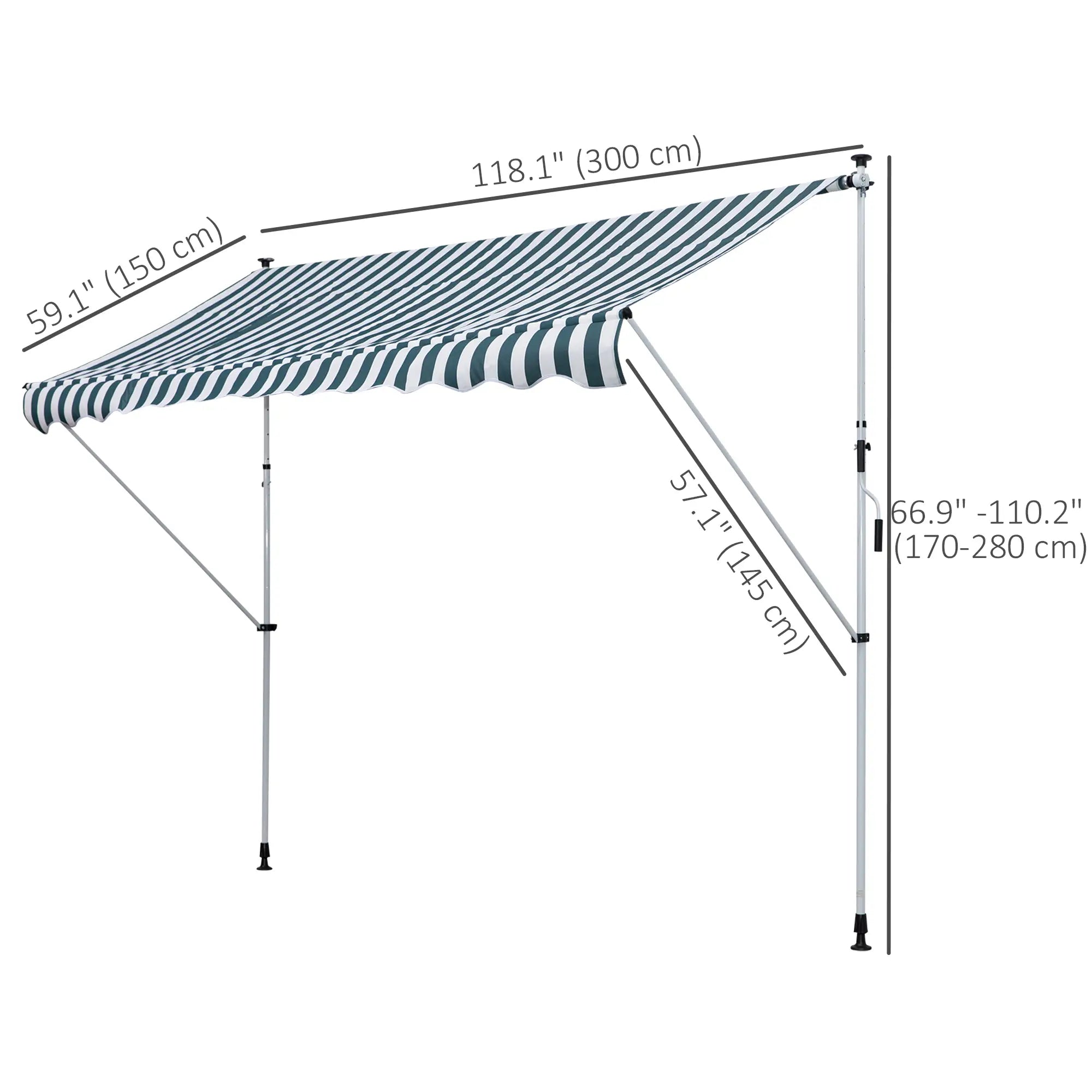10x5ft Manual Retractable Awning, Patio Sun Shade, Water Resistant, Green Door Awnings at Gallery Canada