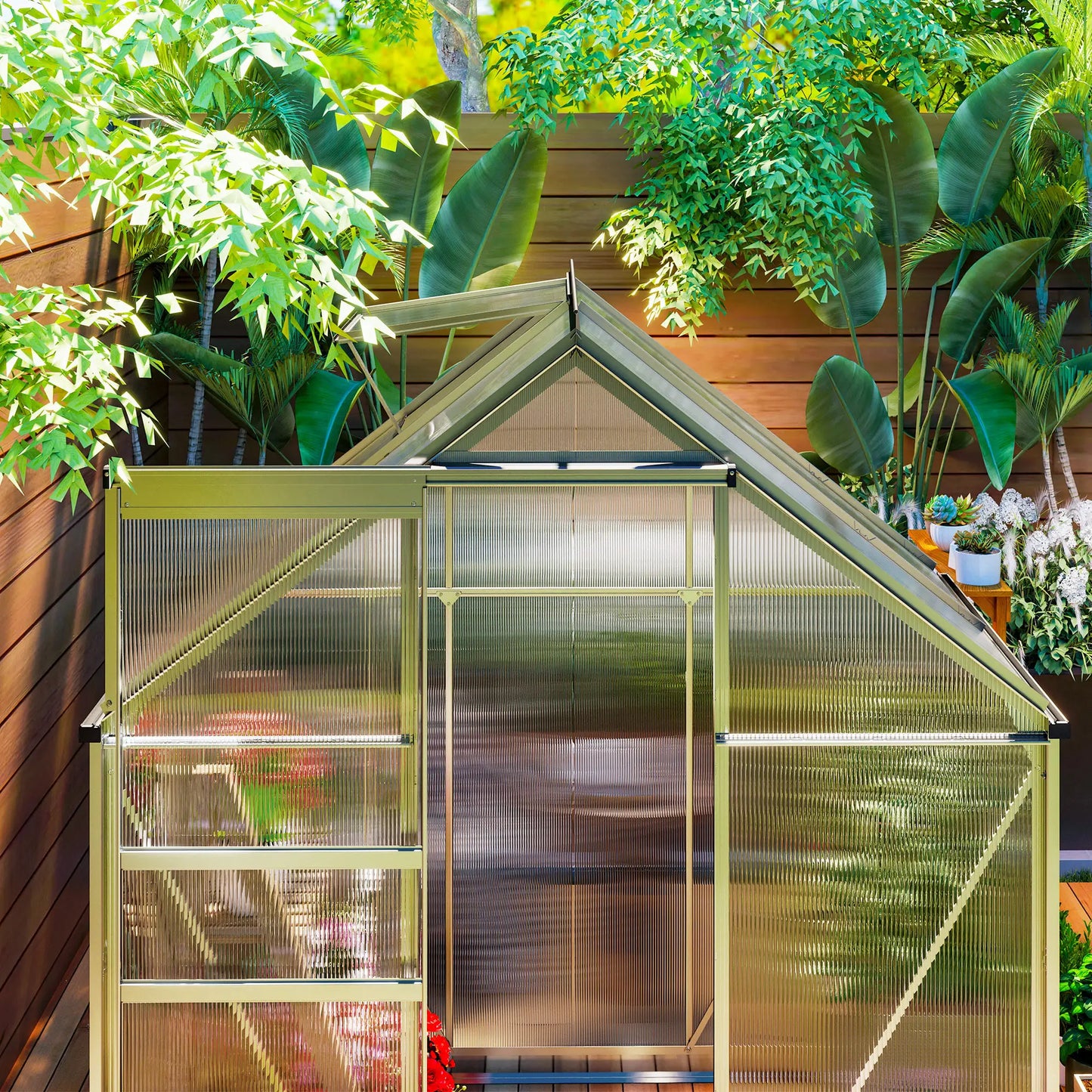6' x 4' x 6.6' Walk-in Greenhouse, Polycarbonate, Adjustable Roof Vent Walk In Greenhouses at Gallery Canada