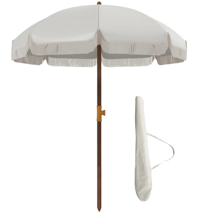 6.2' Travel Beach Umbrella, Vent, Ruffles, Carry Bag, Cream White