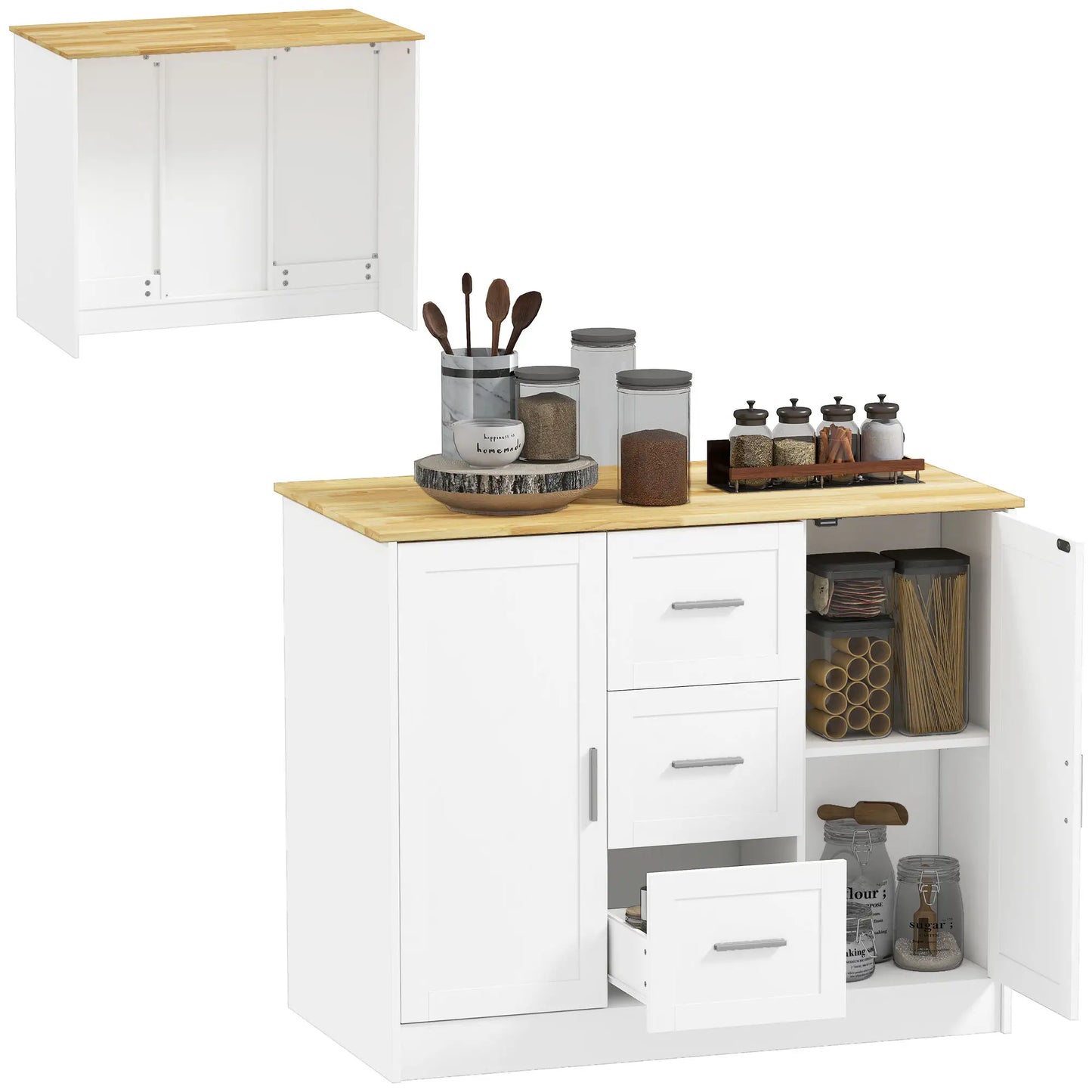 Kitchen Island with Storage, 3 Drawers, 2 Shelves, White Kitchen Islands & Kitchen Carts at Gallery Canada